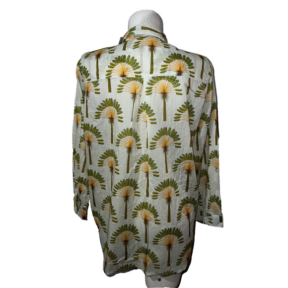 New Haute Hippie Top Women's Size M Green Orange Print Collared Button LS Shirt - Picture 5 of 6